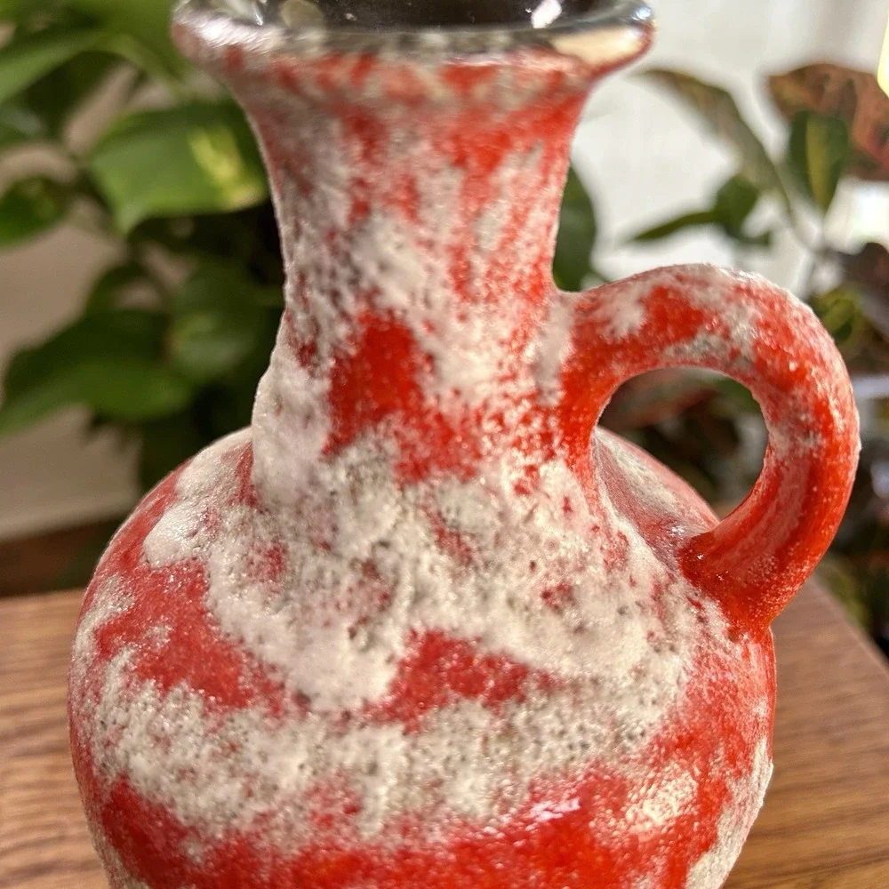 VTG Scheurich West German Pottery Fat Lava Pitcher Vase 2 20 MCM Poppy Red 8